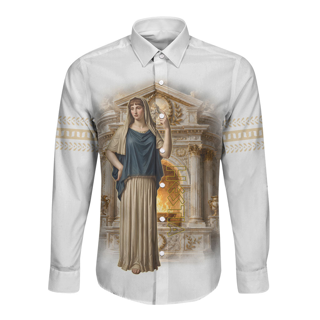 Hestia Greek Goddess Long Sleeve Button Shirt Ancient Mythology Hearth Fire Classical Temple Art