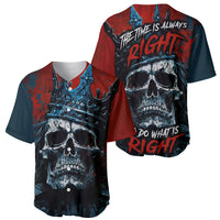 Two red and dark teal baseball jerseys with skull crown prints, button V-neck and short sleeves