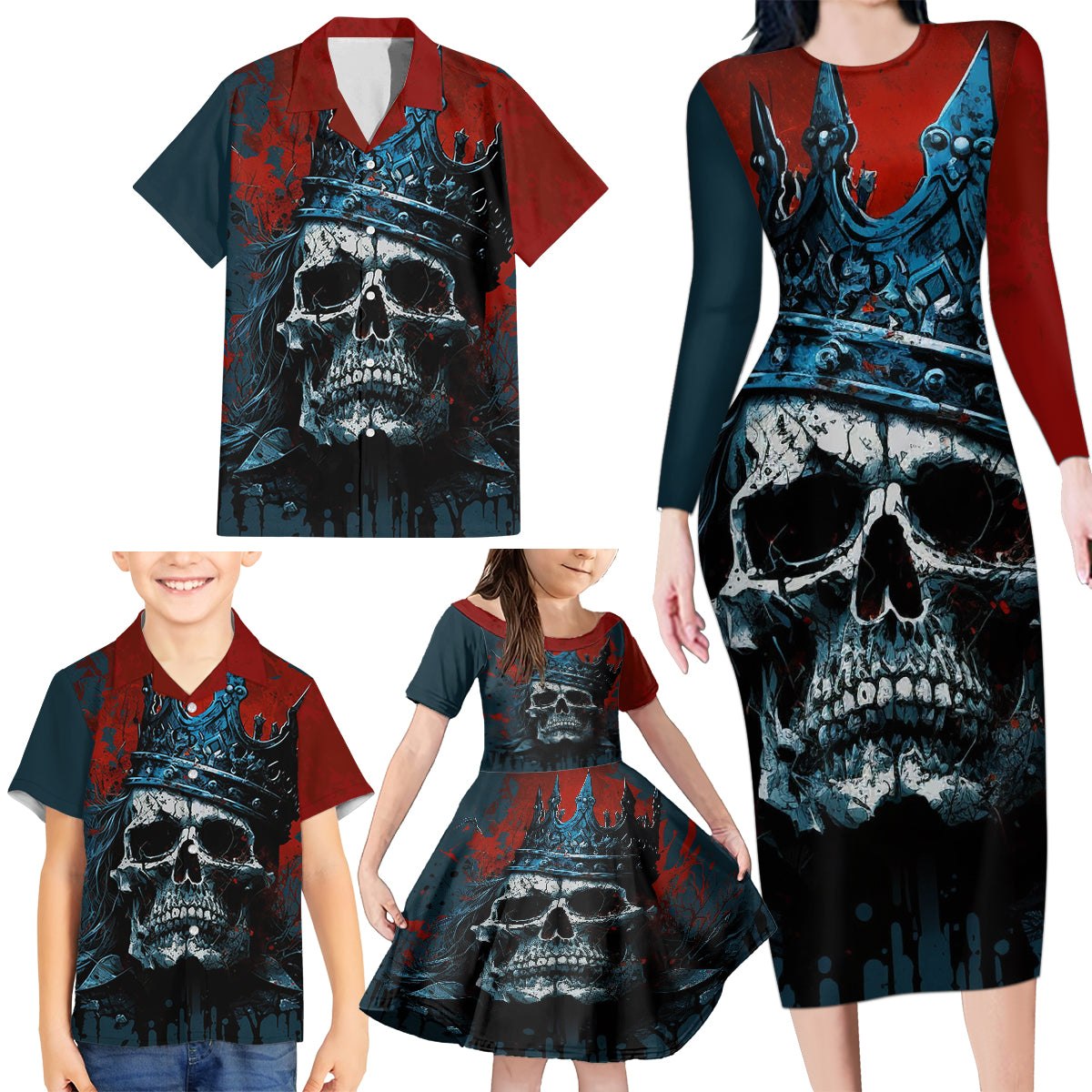 Skull King Family Matching Long Sleeve Bodycon Dress and Hawaiian Shirt The Time Is Always Right To Do What Is Right - Wonder Print Shop