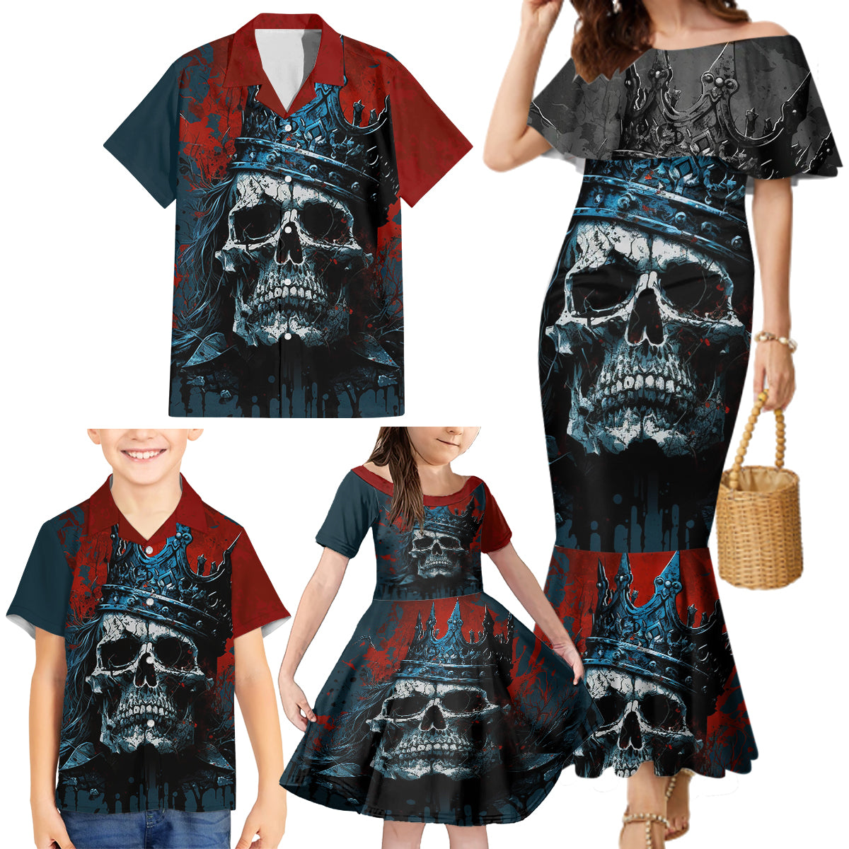 Skull King Family Matching Mermaid Dress and Hawaiian Shirt The Time Is Always Right To Do What Is Right - Wonder Print Shop