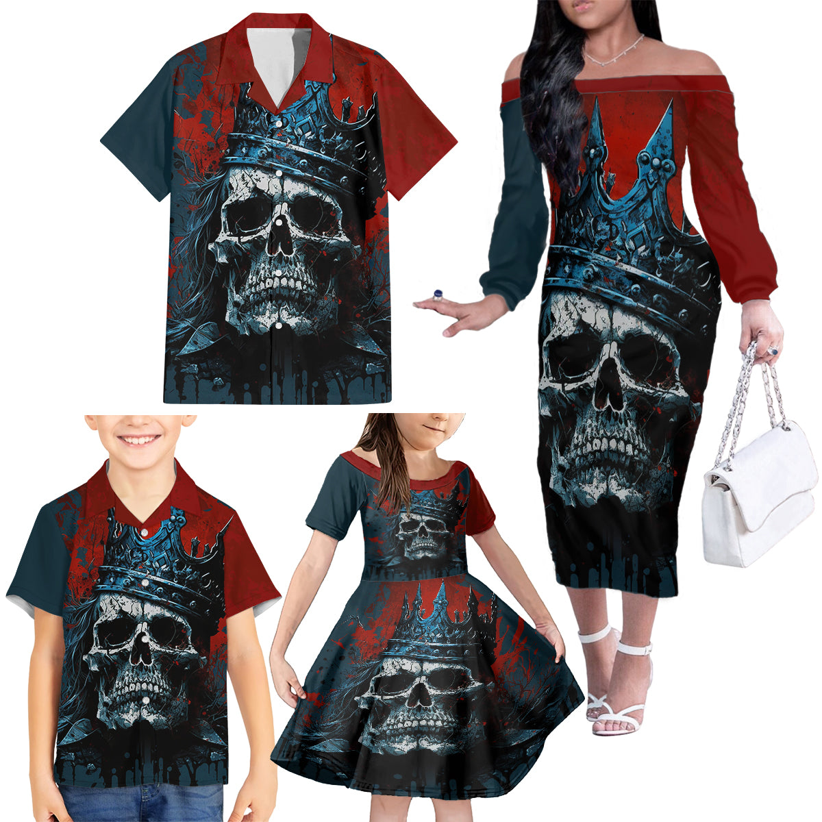 Skull King Family Matching Off Shoulder Long Sleeve Dress and Hawaiian Shirt The Time Is Always Right To Do What Is Right - Wonder Print Shop