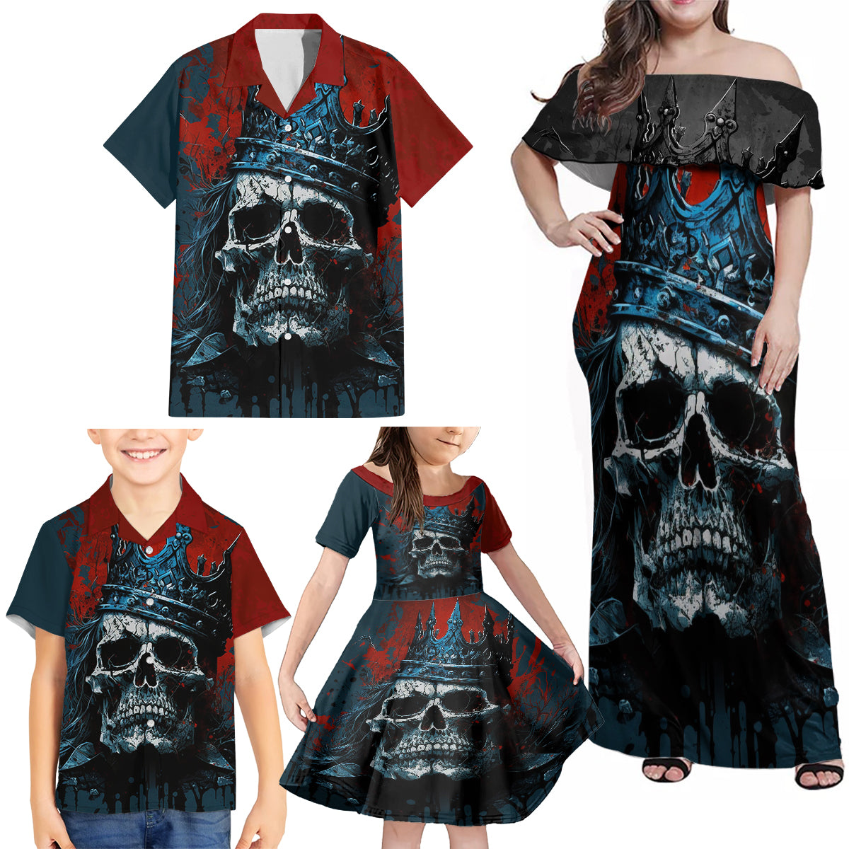 Skull King Family Matching Off Shoulder Maxi Dress and Hawaiian Shirt The Time Is Always Right To Do What Is Right - Wonder Print Shop