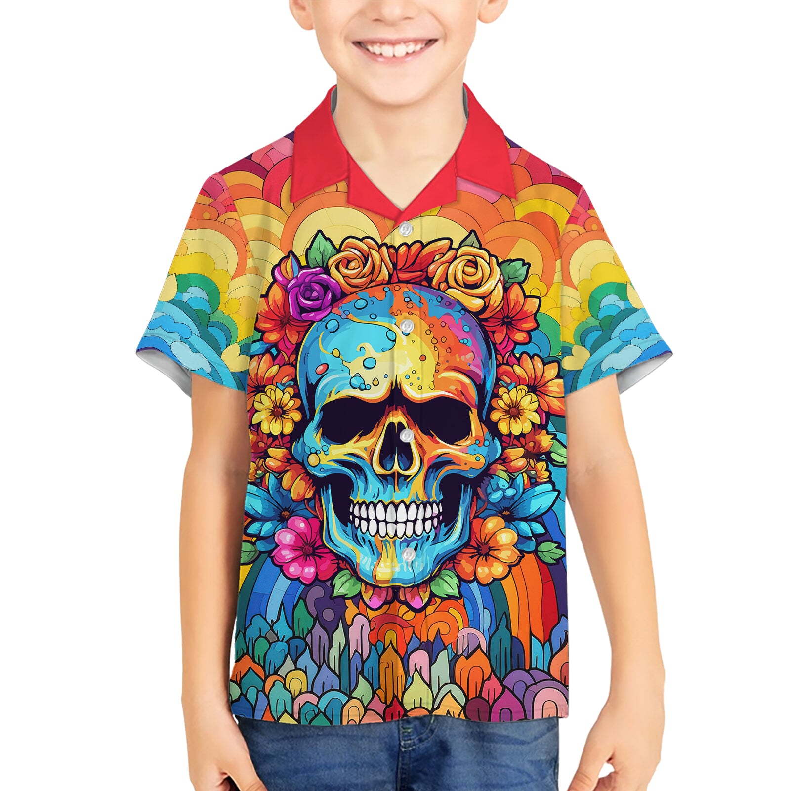 Floral Skull Kid Hawaiian Shirt I'm Blunt because god rolled me that way - Wonder Print Shop