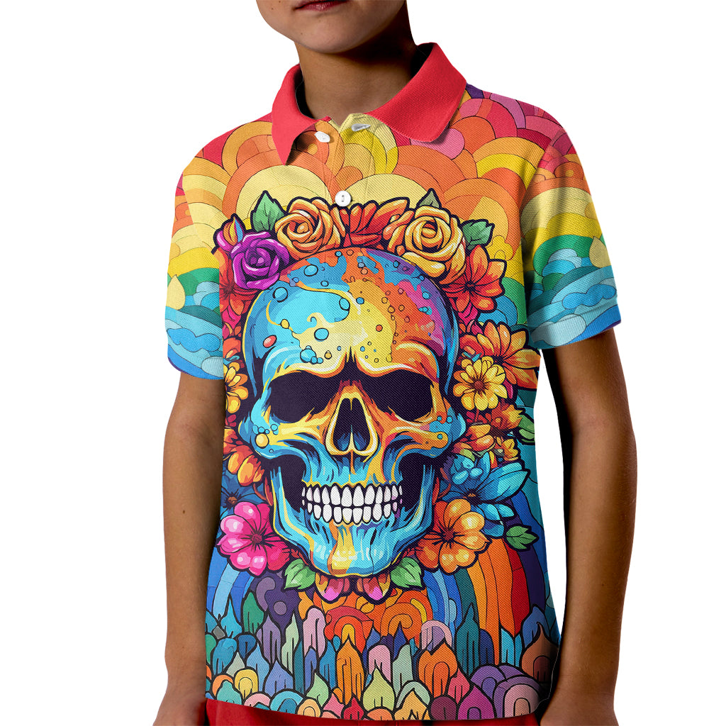 Floral Skull Kid Polo Shirt I'm Blunt because god rolled me that way - Wonder Print Shop