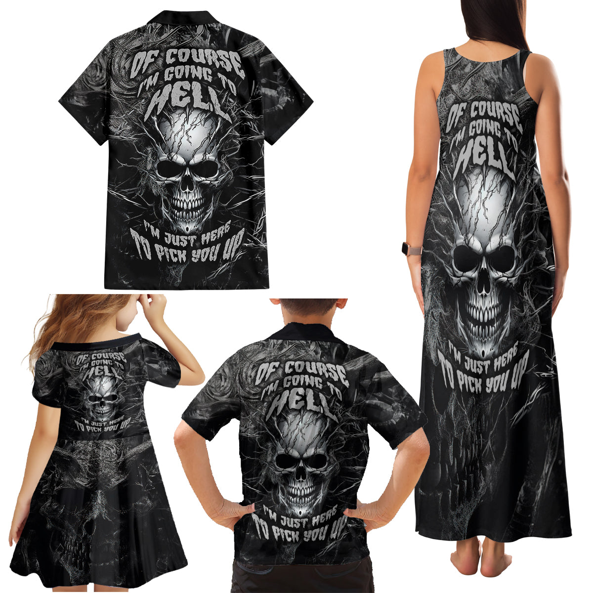 Horror Skull Family Matching Tank Maxi Dress and Hawaiian Shirt Of course i'm going to hell i'm just here to pick you up - Wonder Print Shop