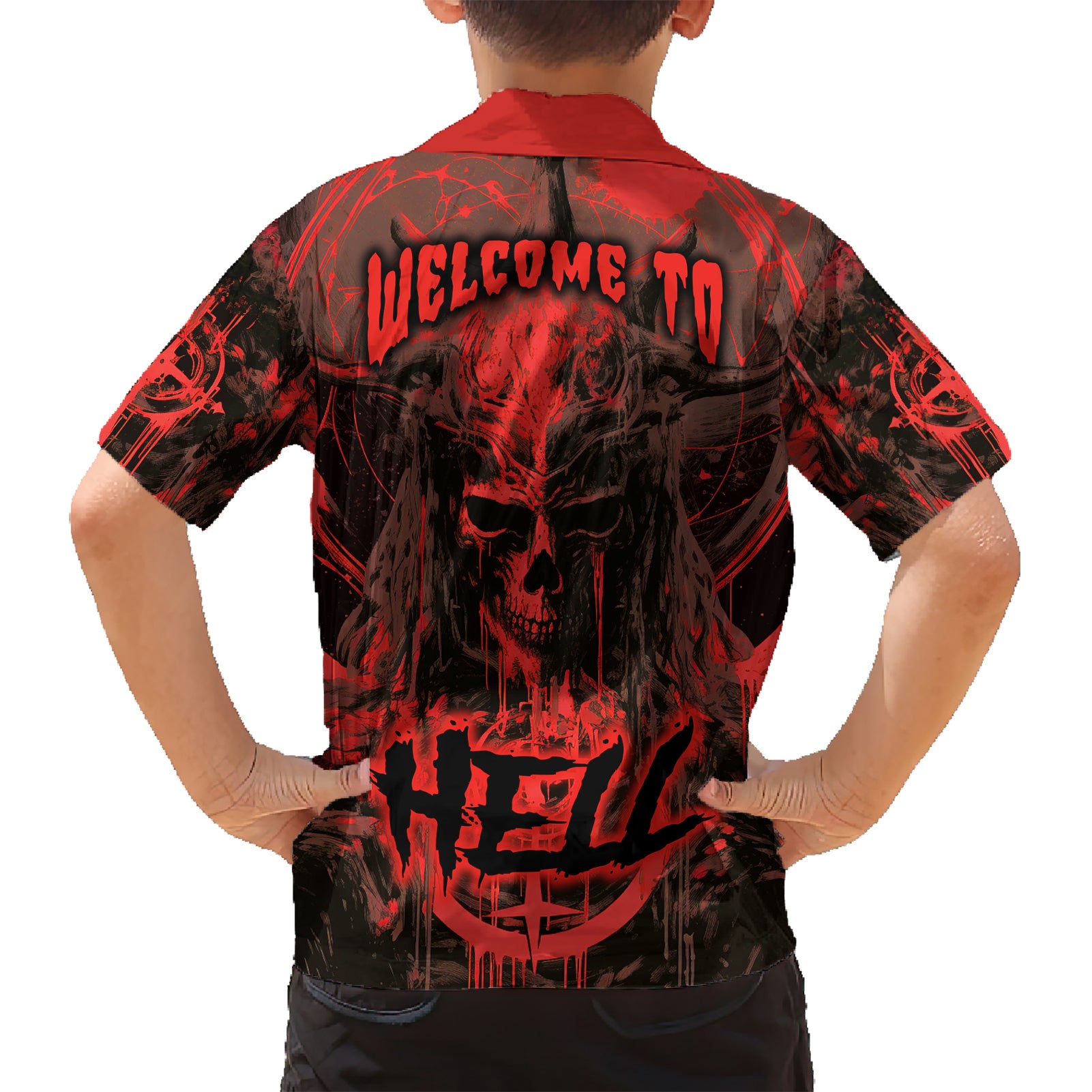 Demon Skull Kid Hawaiian Shirt Welcome to Hell - Wonder Print Shop