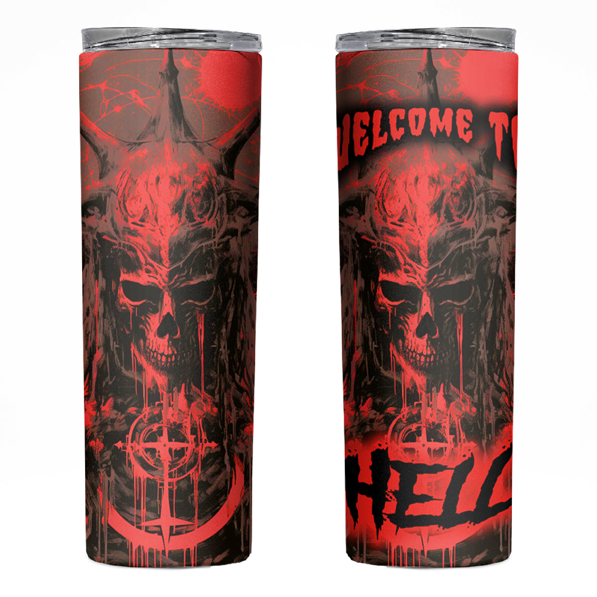 Demon Skull Skinny Tumbler Welcome to Hell