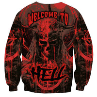 Unisex red-and-black graphic sweatshirt with demon skull front and long sleeves