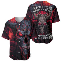 Red and black demon skull baseball jersey showing front and back prints