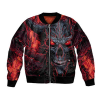 Unisex red-and-black bomber jacket with front zipper and large skull graphic