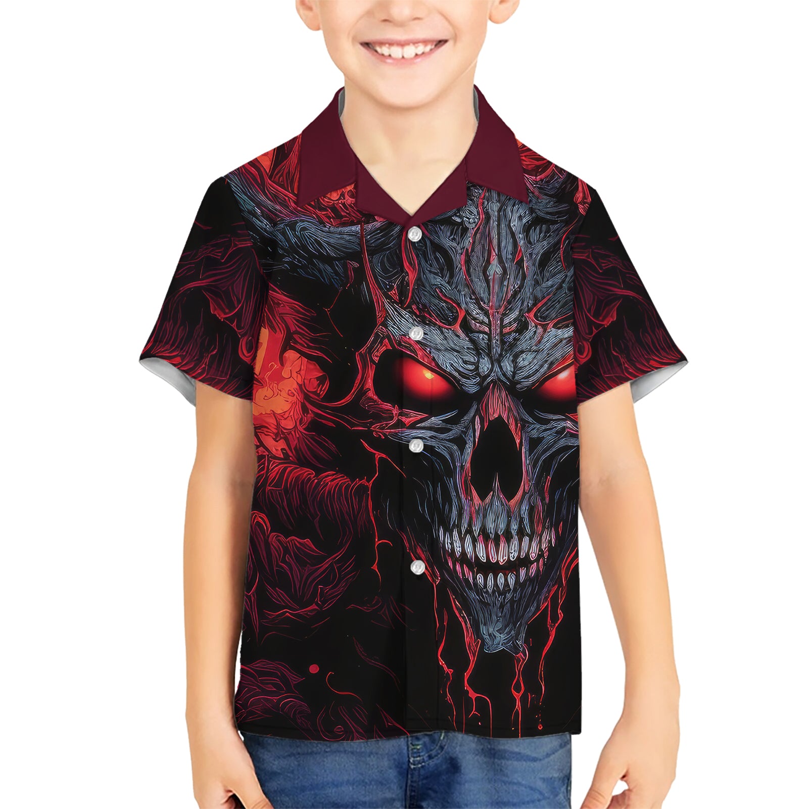 Demon Skull Kid Hawaiian Shirt You Better Pray I Don't Get Up - Wonder Print Shop