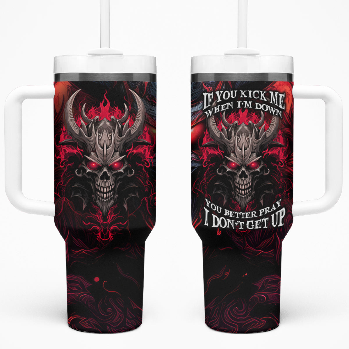 Demon Skull Tumbler With Handle You Better Pray I Don't Get Up