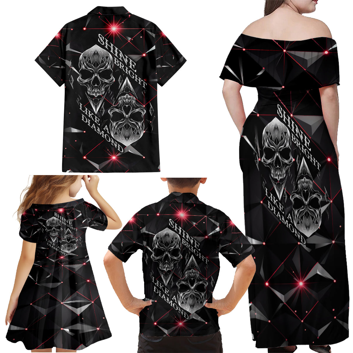 Diamond Skull Family Matching Off Shoulder Maxi Dress and Hawaiian Shirt Shine Bright Like Diamond - Wonder Print Shop