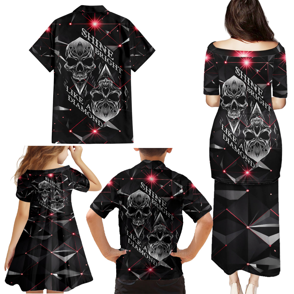 Diamond Skull Family Matching Puletasi Dress and Hawaiian Shirt Shine Bright Like Diamond - Wonder Print Shop