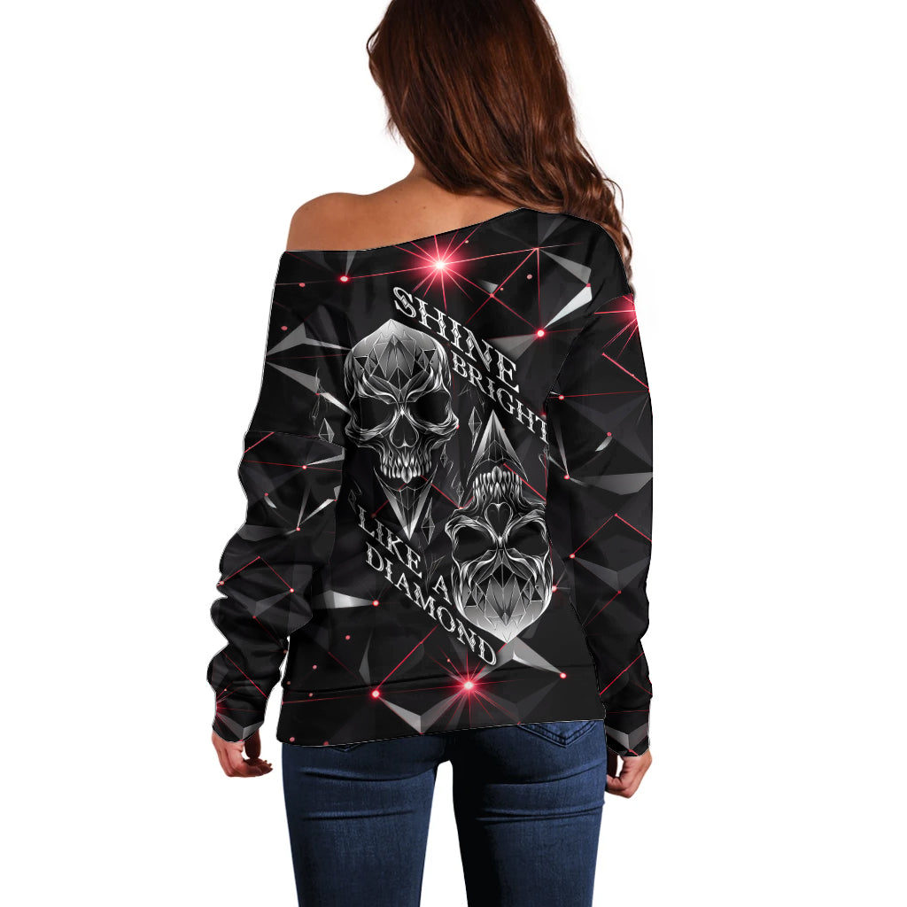 Diamond Skull Off Shoulder Sweater Shine Bright Like Diamond - Wonder Print Shop