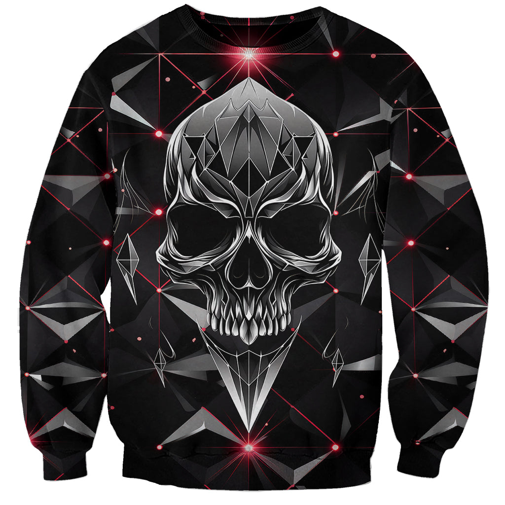 Black unisex sweatshirt with large diamond skull front graphic and red starburst details