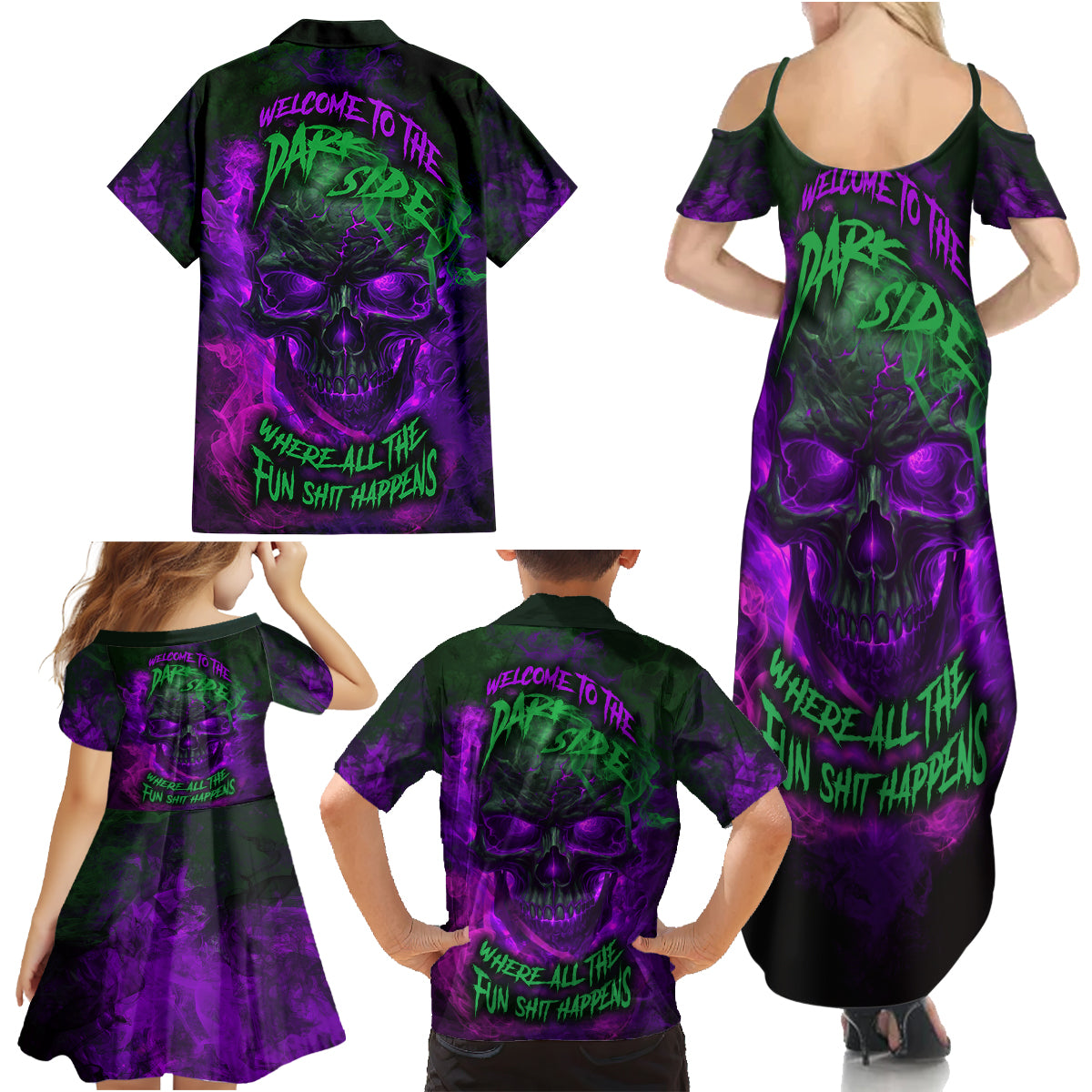 Horor Skull Family Matching Summer Maxi Dress and Hawaiian Shirt Welcome to the Dark side - Wonder Print Shop