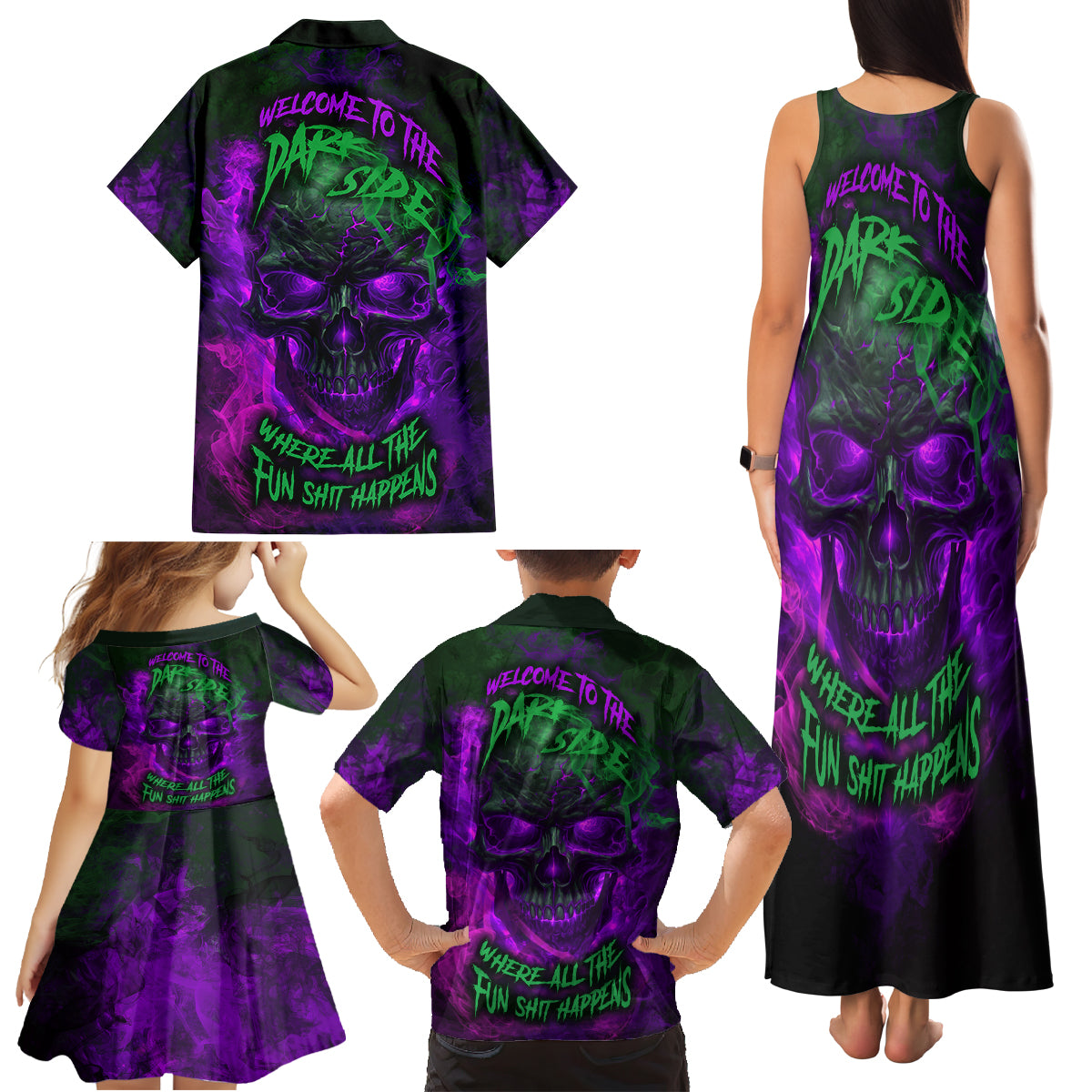 Horor Skull Family Matching Tank Maxi Dress and Hawaiian Shirt Welcome to the Dark side - Wonder Print Shop