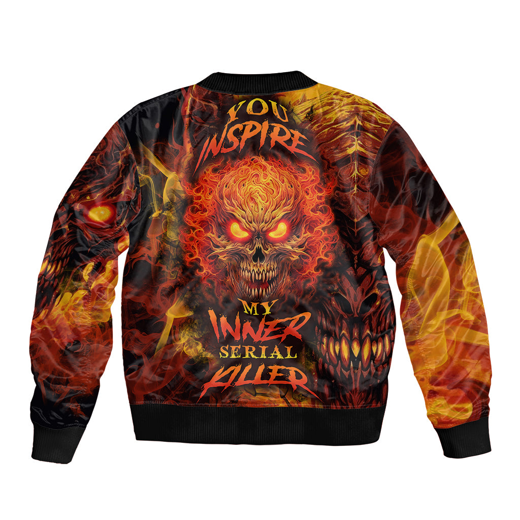 Fiery skull graphic bomber jacket, ribbed collar and cuffs, pullover black-and-yellow