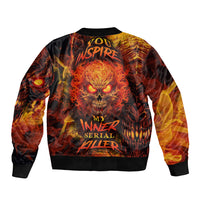 Fiery skull graphic bomber jacket, ribbed collar and cuffs, pullover black-and-yellow