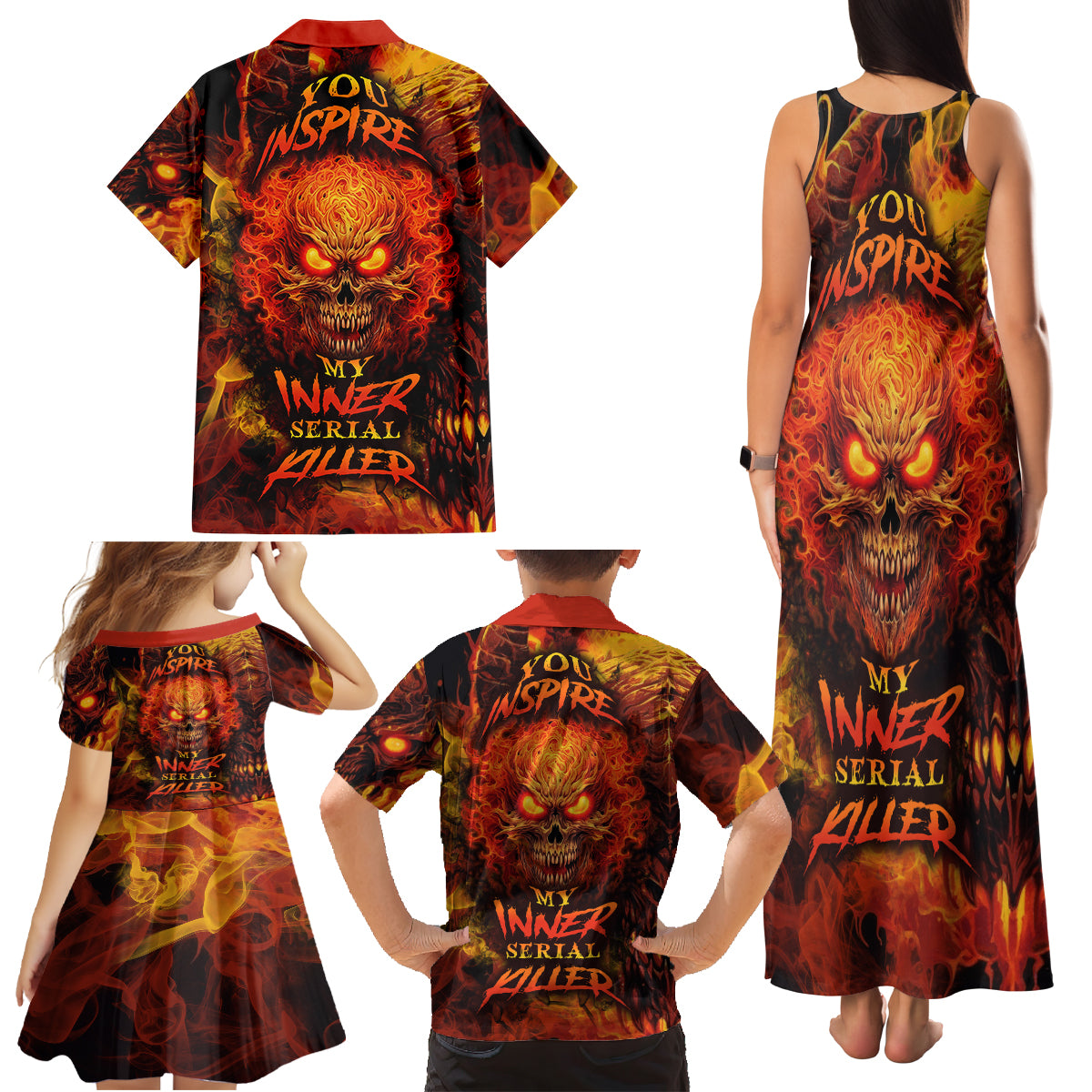 Fire Skull Family Matching Tank Maxi Dress and Hawaiian Shirt You inspire my Inner serial Killed - Wonder Print Shop