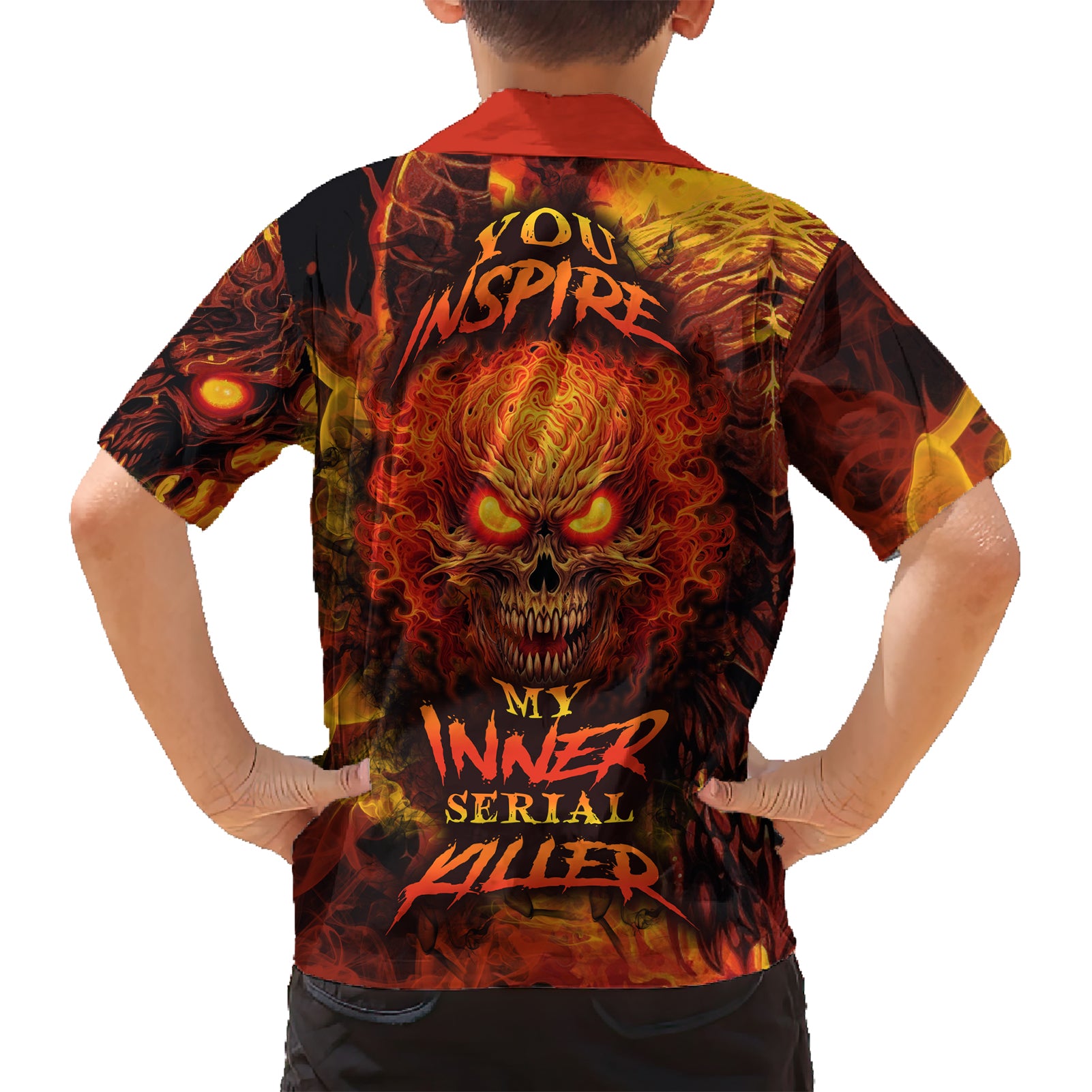 Fire Skull Kid Hawaiian Shirt You inspire my Inner serial Killed - Wonder Print Shop