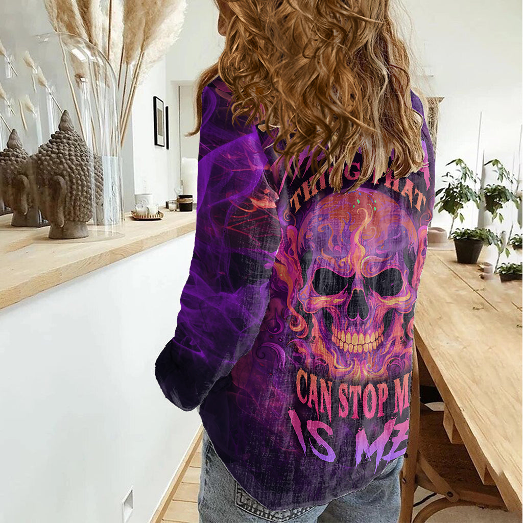 fire-skull-women-casual-shirt-the-only-thing-that-can-stop-me-is-me