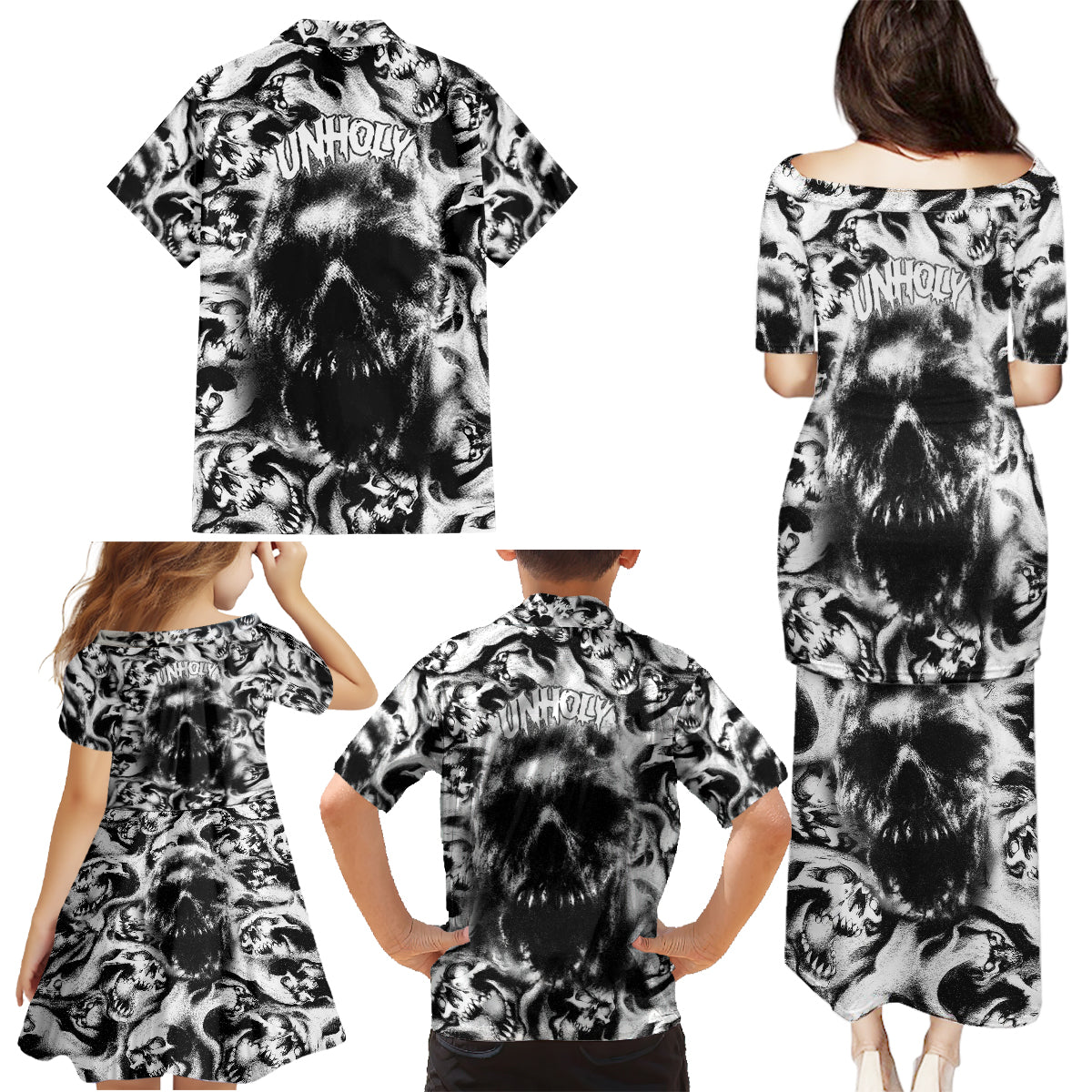 Skull Family Matching Puletasi Dress and Hawaiian Shirt Inequitable Spirit - Wonder Print Shop