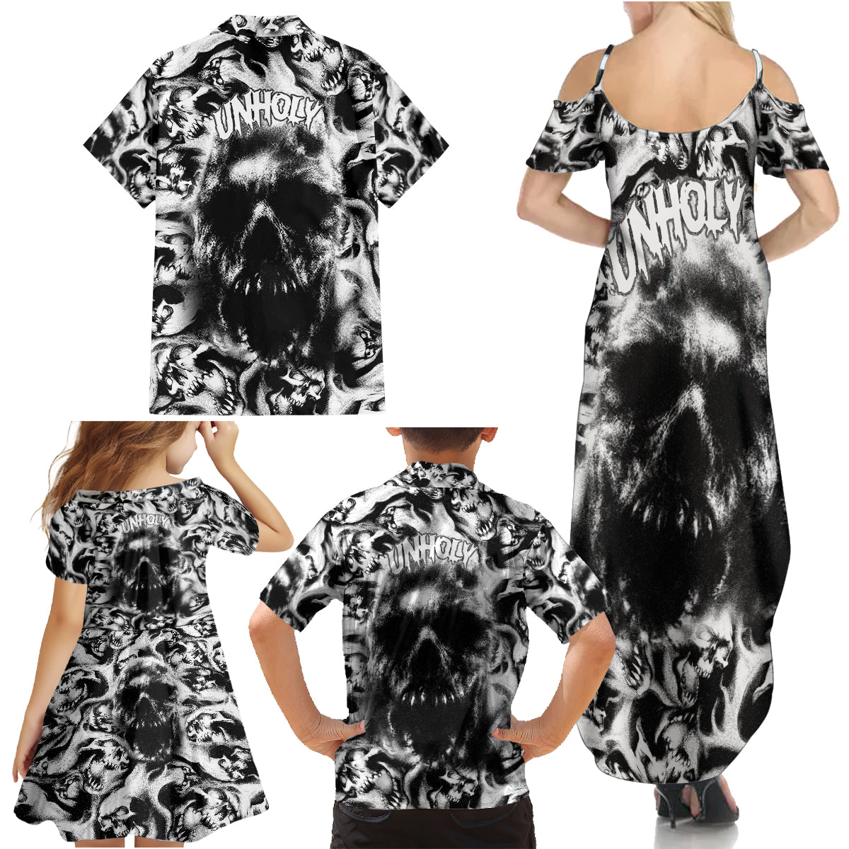 Skull Family Matching Summer Maxi Dress and Hawaiian Shirt Inequitable Spirit - Wonder Print Shop