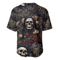 Multicolor skull and rose baseball jersey with buttoned V-neck, full front graphic