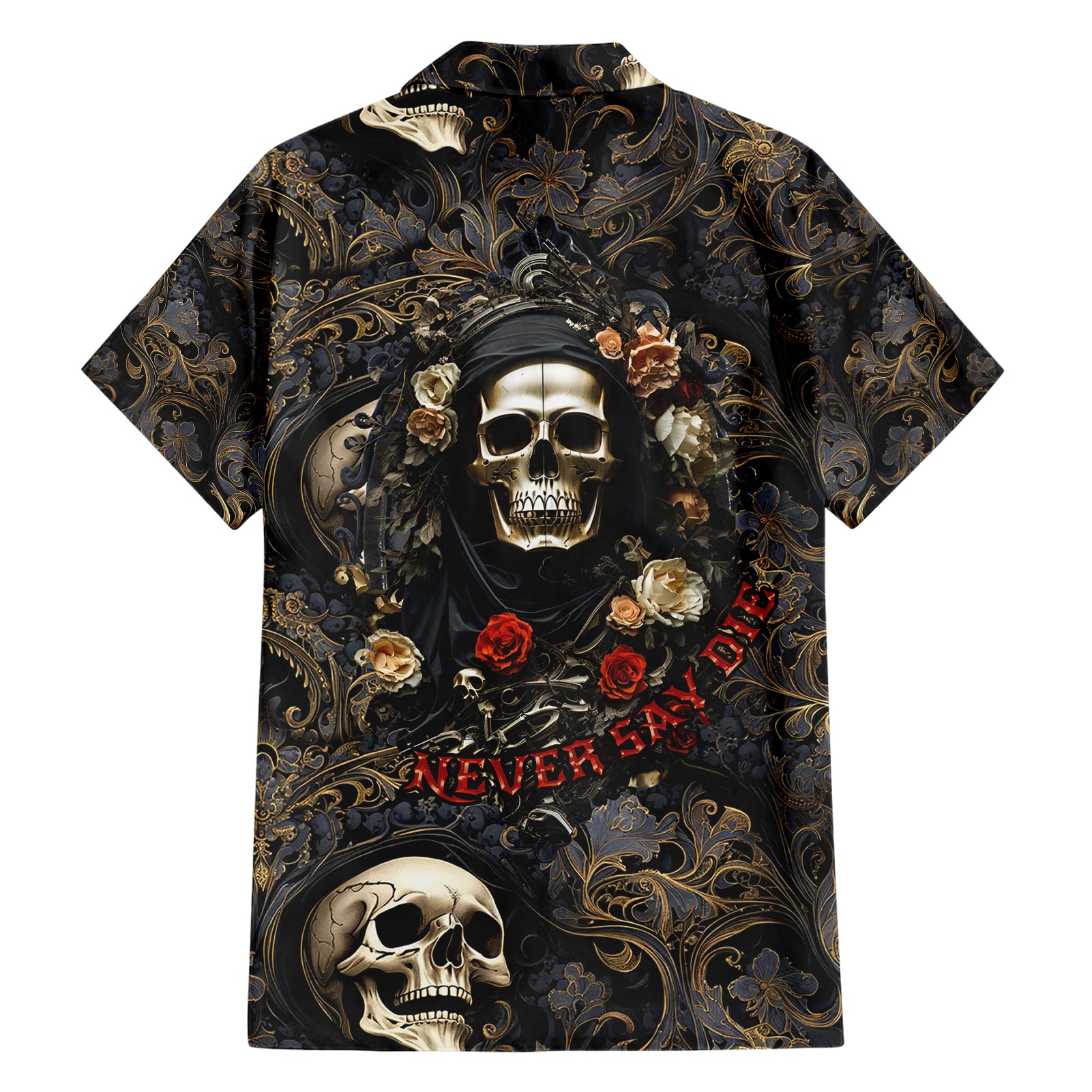 Skull Roses Hawaiian Shirt Never Say Die - Wonder Print Shop