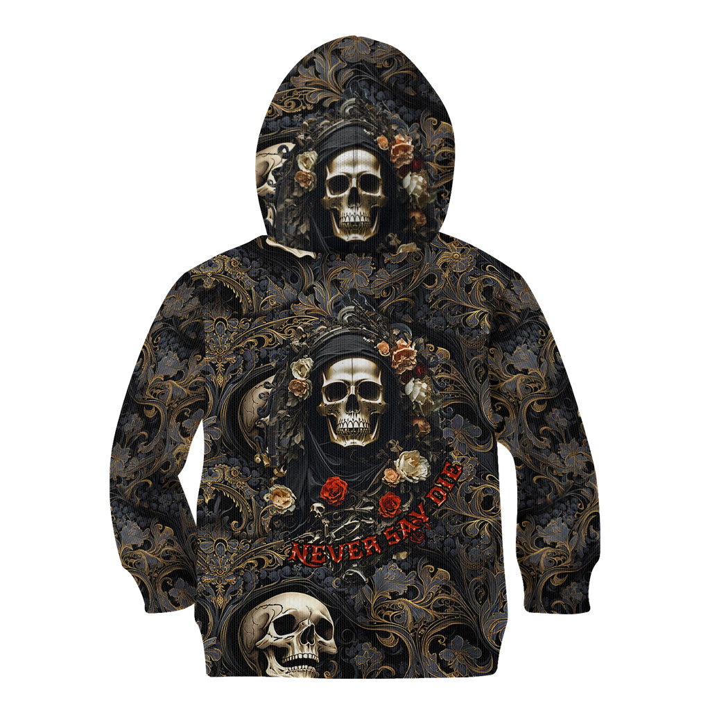 Skull Roses Kid Hoodie Never Say Die - Wonder Print Shop