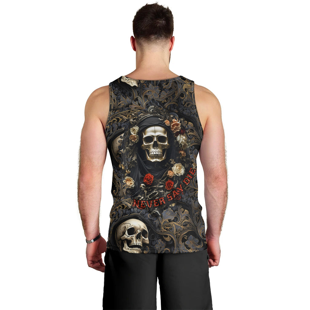 Skull Roses Men Tank Top Never Say Die - Wonder Print Shop