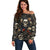 Skull Roses Off Shoulder Sweater Never Say Die - Wonder Print Shop