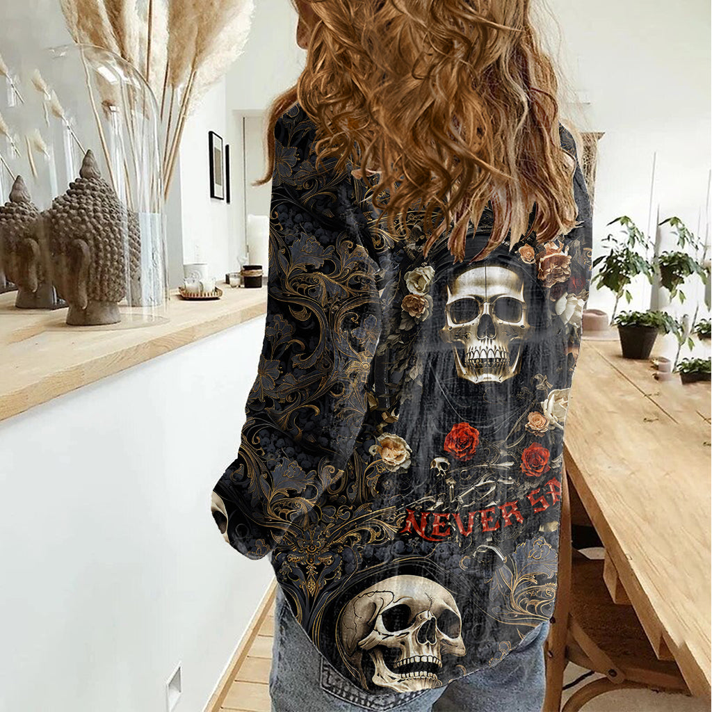 skull-roses-women-casual-shirt-never-say-die