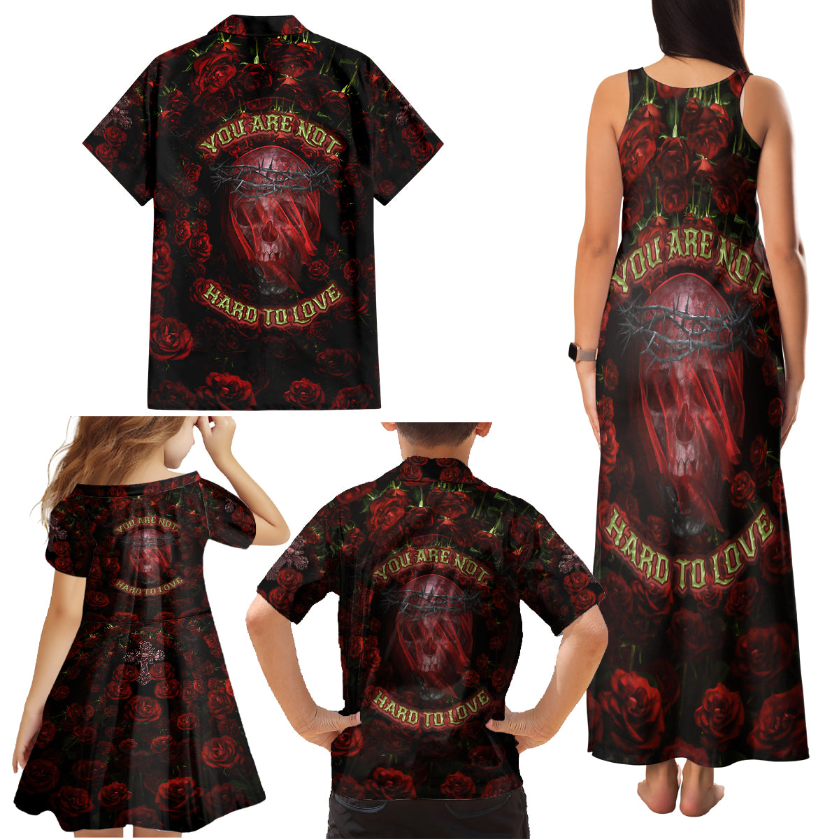 Skull Roses Family Matching Tank Maxi Dress and Hawaiian Shirt You Are Not Hard To Love - Wonder Print Shop