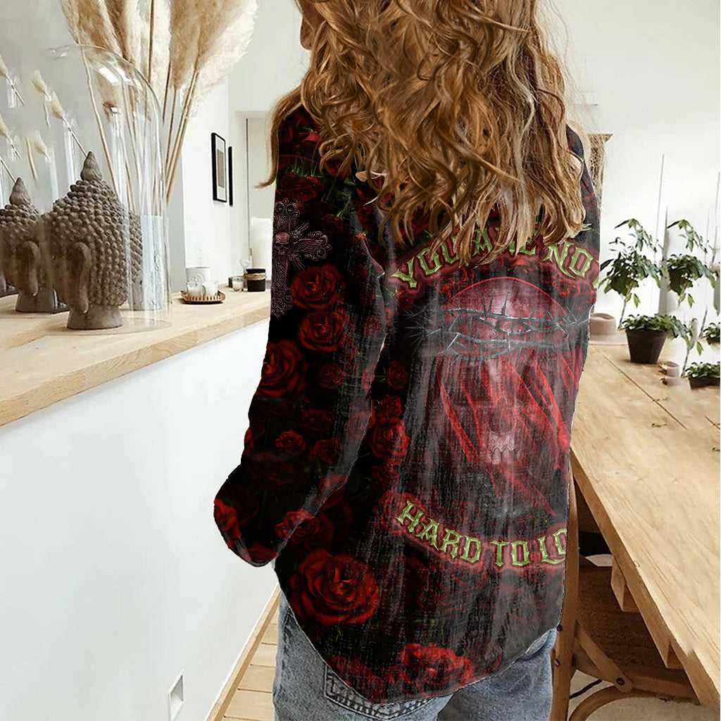 skull-roses-women-casual-shirt-you-are-not-hard-to-love