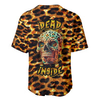 Leopard-print baseball jersey with 'Dead Inside' skull graphic and black short sleeves
