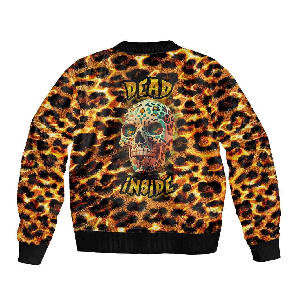Leopard-print bomber jacket with colorful skull graphic, ribbed cuffs and hem