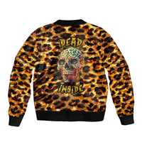 Leopard-print bomber jacket with colorful skull graphic, ribbed cuffs and hem