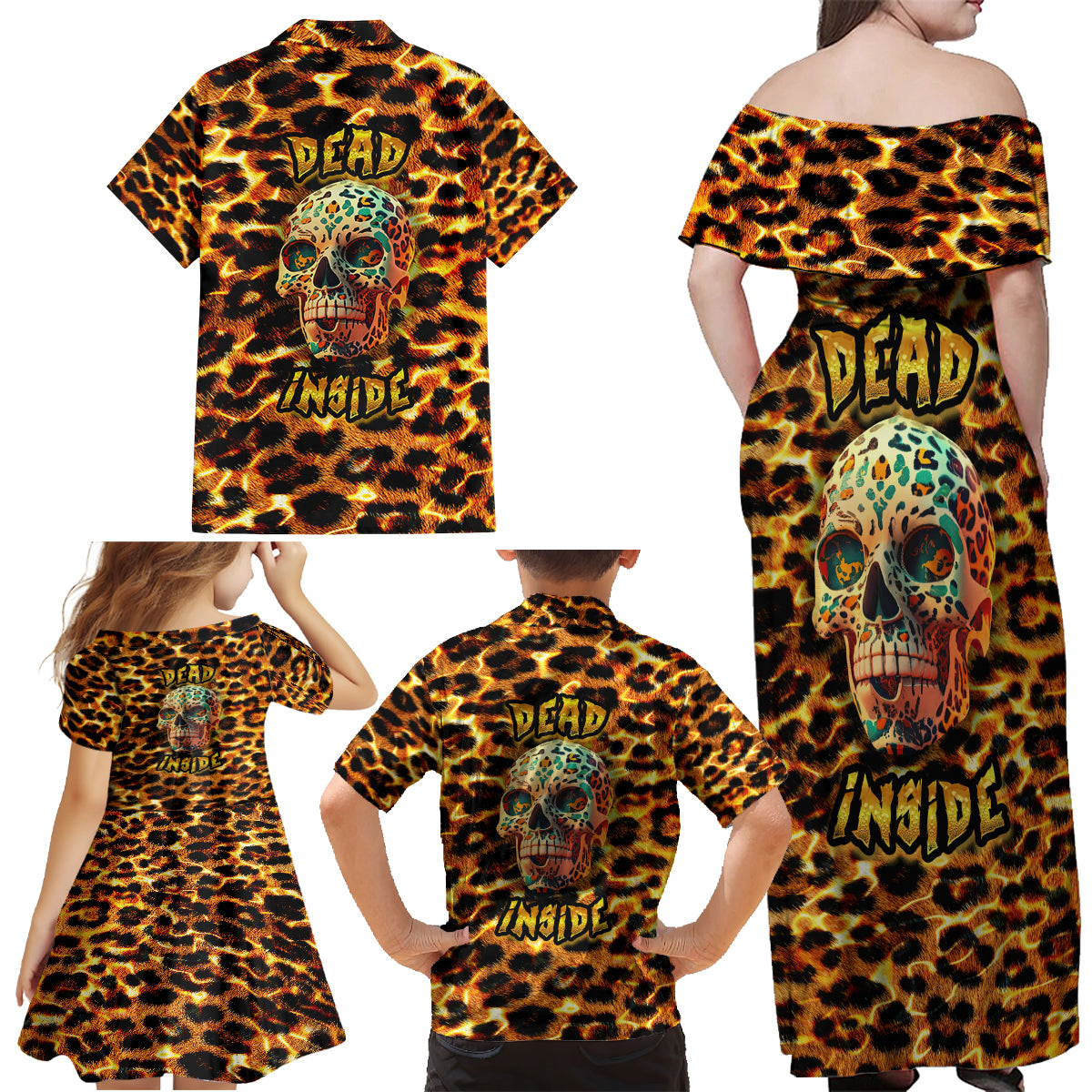 Leopard Skull Family Matching Off Shoulder Maxi Dress and Hawaiian Shirt Dead Inside - Wonder Print Shop