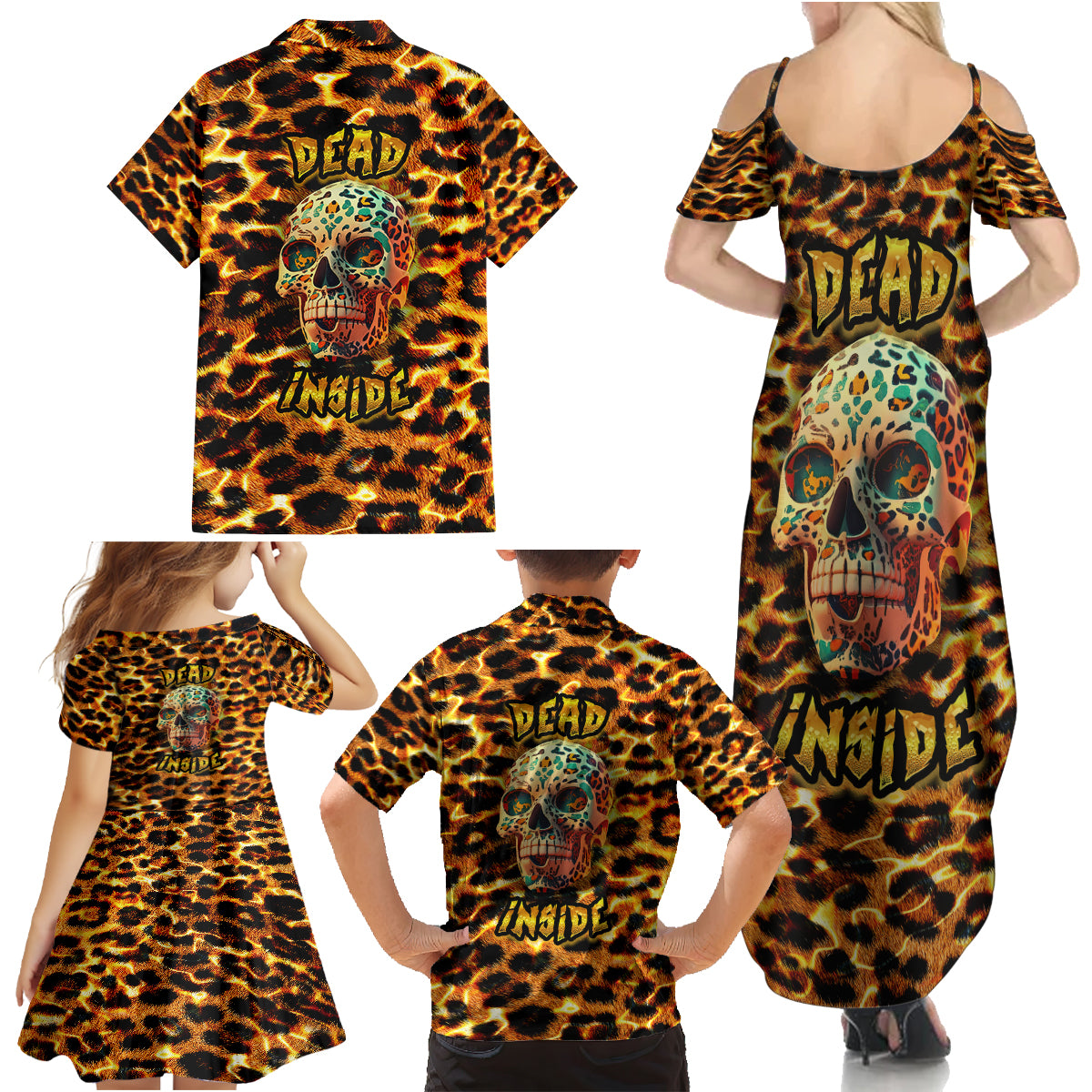 Leopard Skull Family Matching Summer Maxi Dress and Hawaiian Shirt Dead Inside - Wonder Print Shop