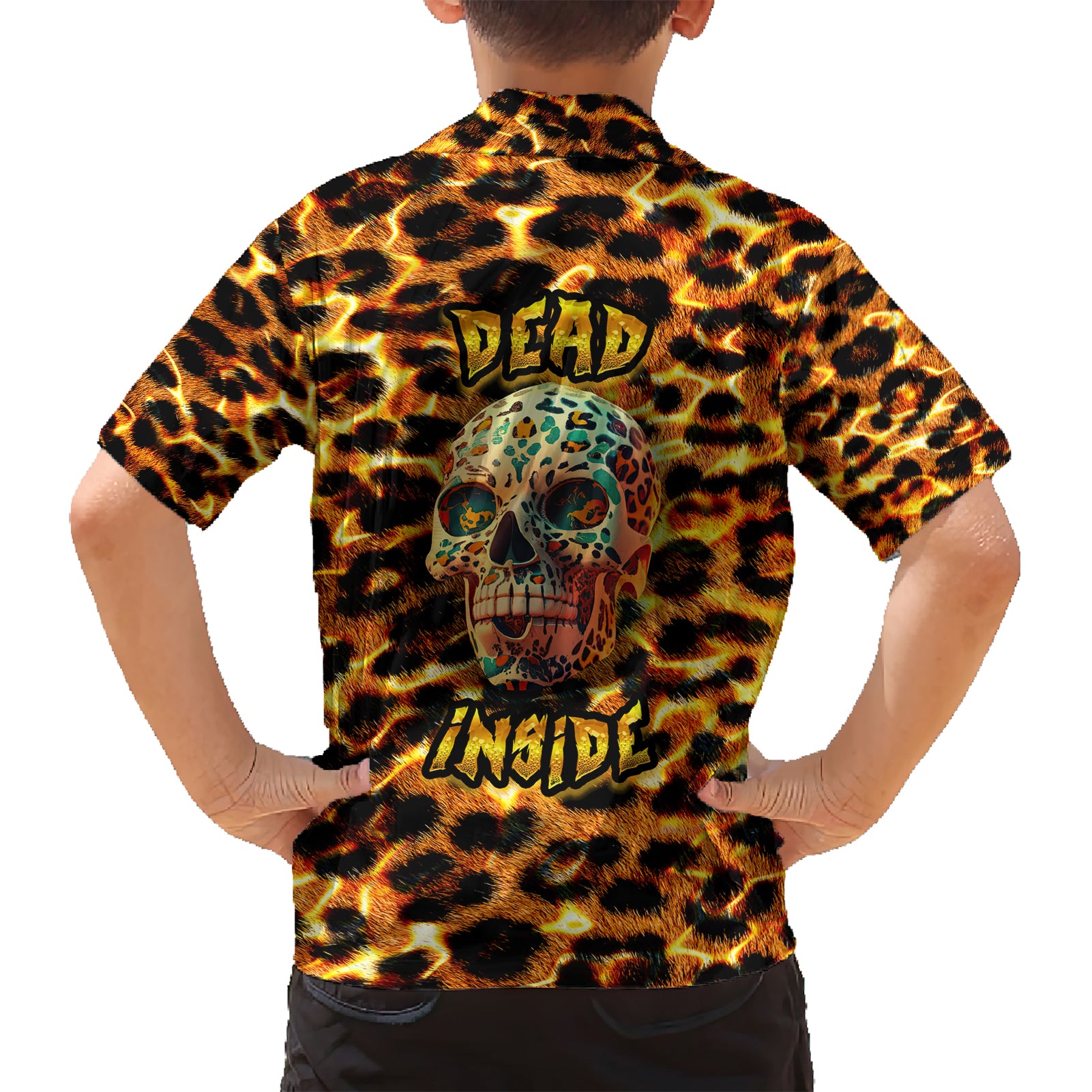 Leopard Skull Kid Hawaiian Shirt Dead Inside - Wonder Print Shop