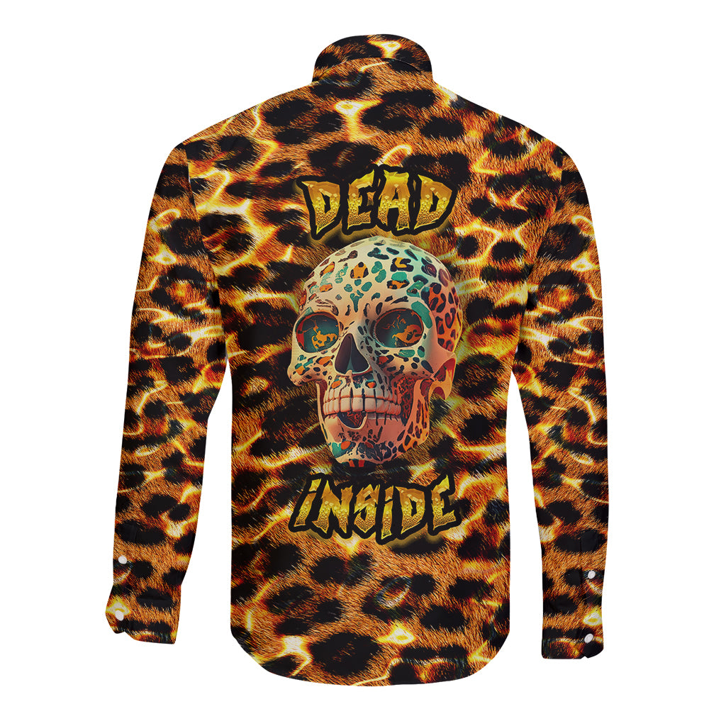 Leopard Skull Long Sleeve Button Shirt Dead Inside - Wonder Print Shop