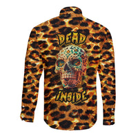 Long-sleeve button shirt with leopard pattern and skull graphic, black and yellow