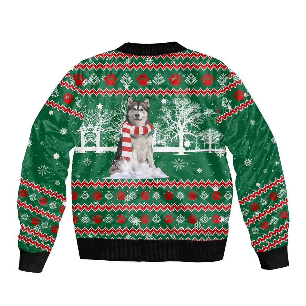 Alaskan Malamute Winter Tree Christmas Bomber Jacket Xmas Holiday Patterns - Wonder Print Shop