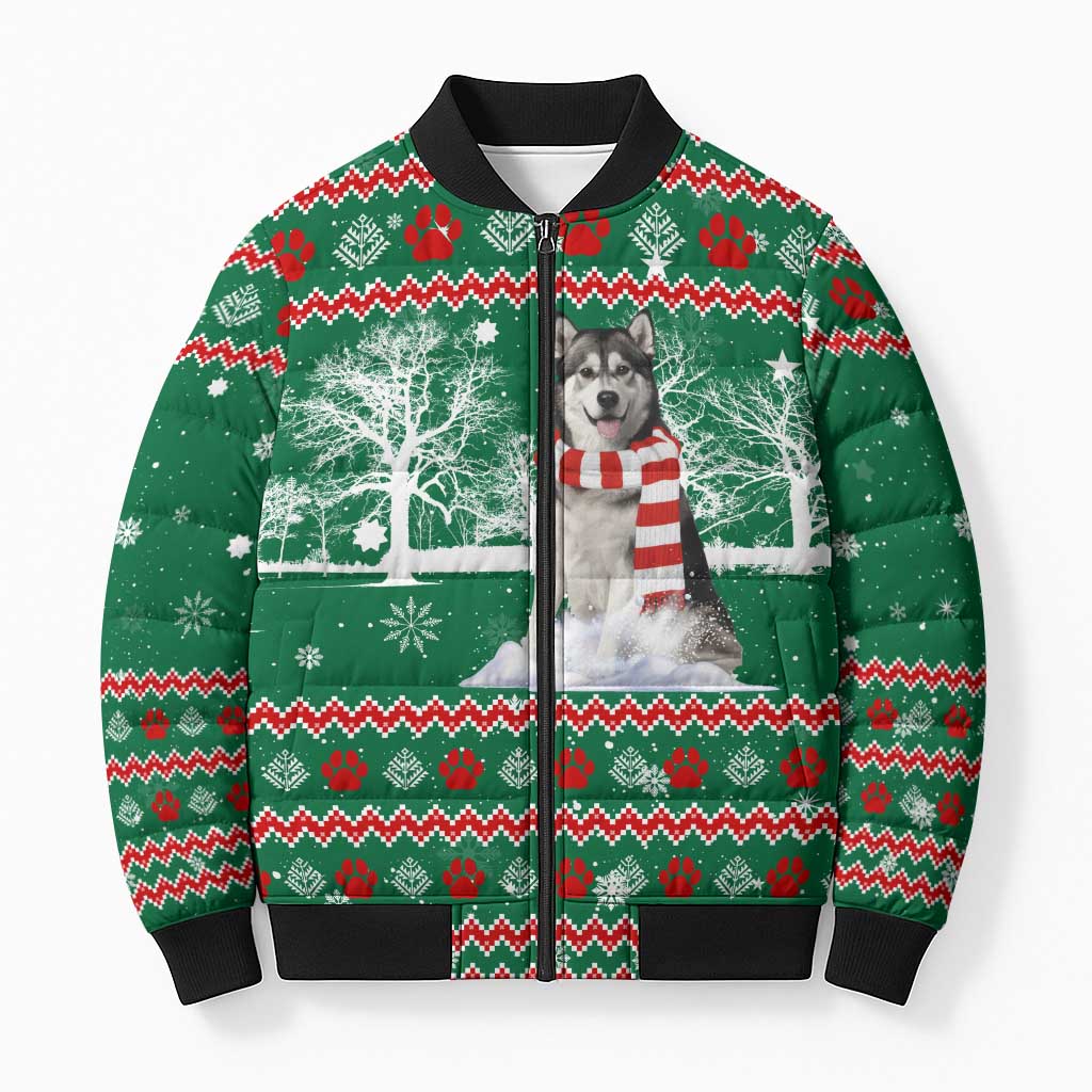Alaskan Malamute Winter Tree Christmas Bomber Puffer Jacket Xmas Holiday Patterns - Wonder Print Shop