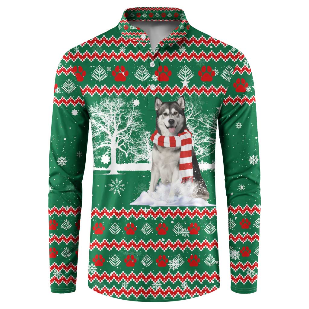 Alaskan Malamute Winter Tree Christmas Button Sweatshirt Xmas Holiday Patterns - Wonder Print Shop