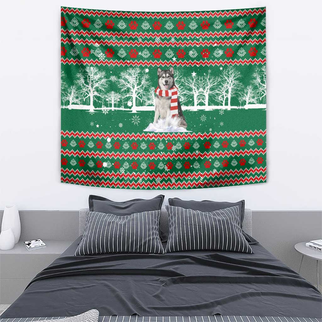 Alaskan Malamute Winter Tree Christmas Tapestry Xmas Holiday Patterns - Wonder Print Shop