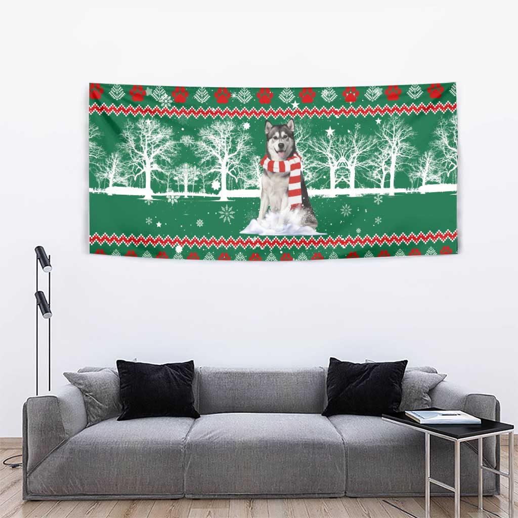 Alaskan Malamute Winter Tree Christmas Tapestry Xmas Holiday Patterns - Wonder Print Shop